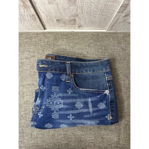 Bit & Bridle Womens Size 12 Blue Denim Aztec Print Frayed Hem Jean Shorts - Picture 3 of 6